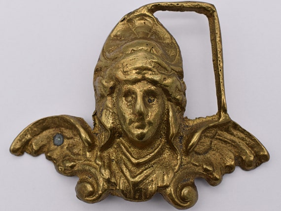 Artistic Vintage Belt Buckle Brass Handmade Art Nouveau Flower Pixie Fairy Goddess 1970s  main image 2