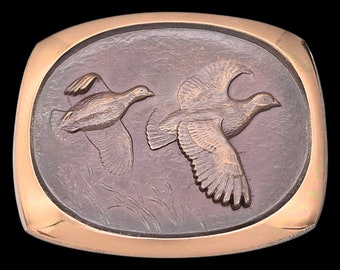 Solid Bronze Quail SLK Steven Knight 1980s Vintage Belt Buckle W/Box