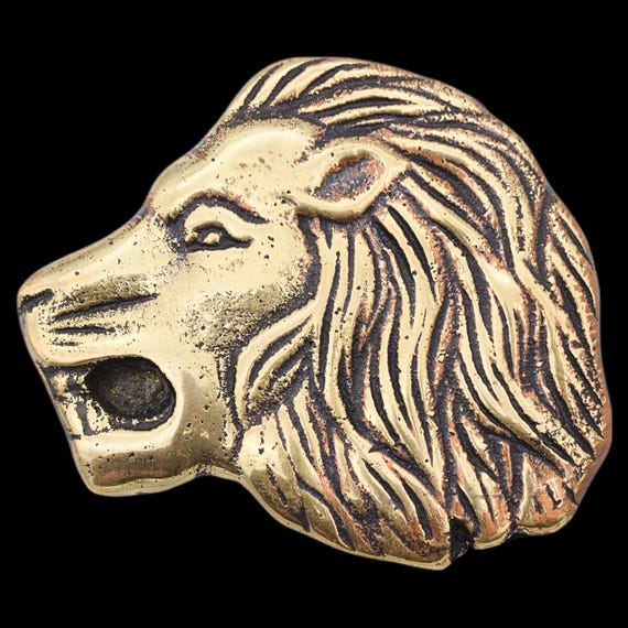 Solid Brass Lion 1970s Vintage Belt Buckle by BBB Baron Brass Buckles