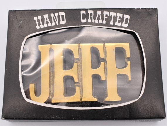 Jeff Name Solid Brass Vintage Belt Buckle - image 1