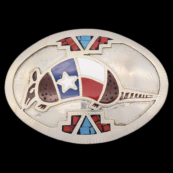 Texas Flag Armadillo Vintage Belt Buckle - image 1