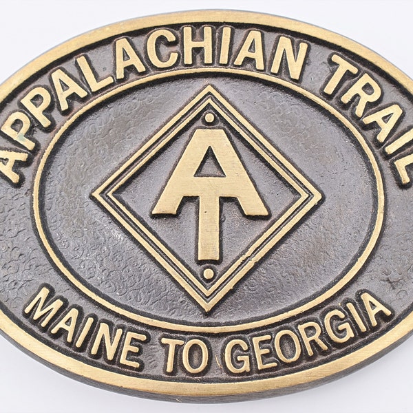 Appalachian Trail Maine to Georgia Hiker Wanderlust Backpacking Solid Brass Vintage Belt Buckle