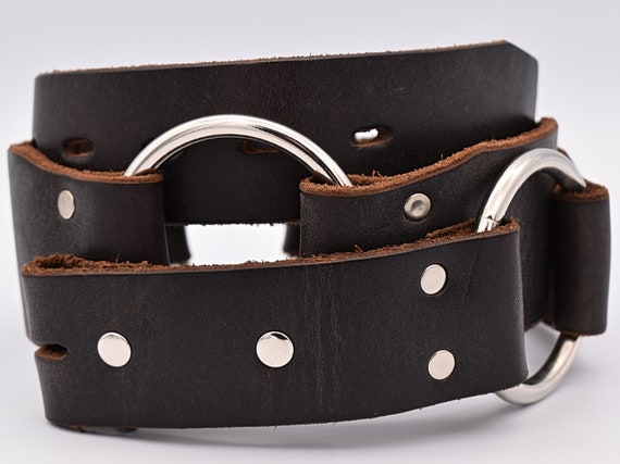 Vintage Leather Belt Size 34 ~ Large Metal Hoops JOED J  display picture 2