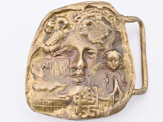 Solid Brass 1970s Abstract Faces Character Symbol… - image 1