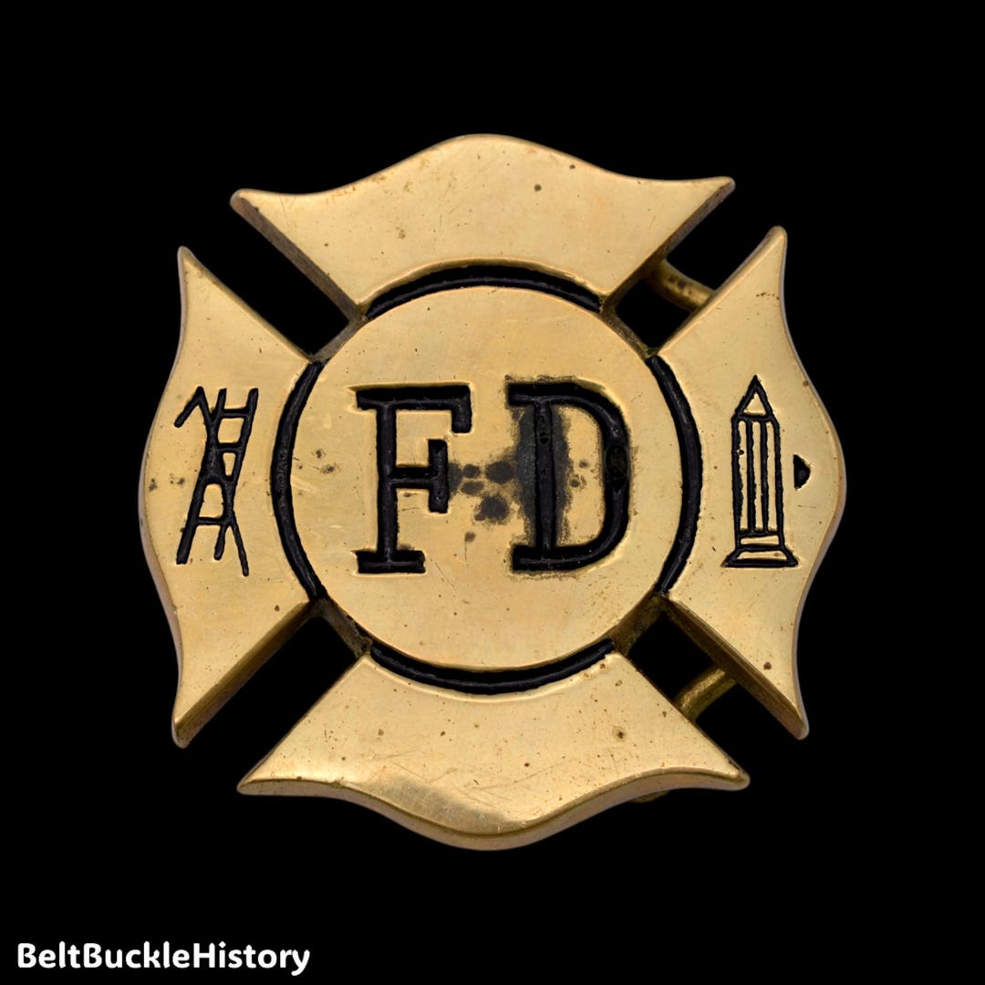 Solid Brass Fire Department Firefighter Insignia Badge Emblem Vintage ...
