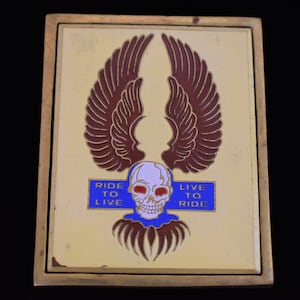 1980s Winged Skull Biker Ride to Live  Solid Brass Vintage Belt Buckle