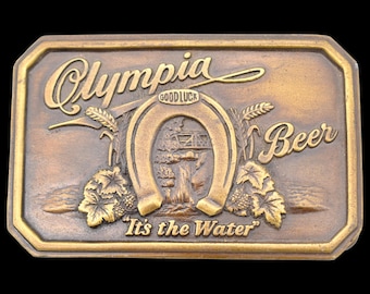 Vintage Olympia Beer Belt Buckle Bergamot Brass Good Luck It\'s the‎ Water Olympia Enameled  main image 4