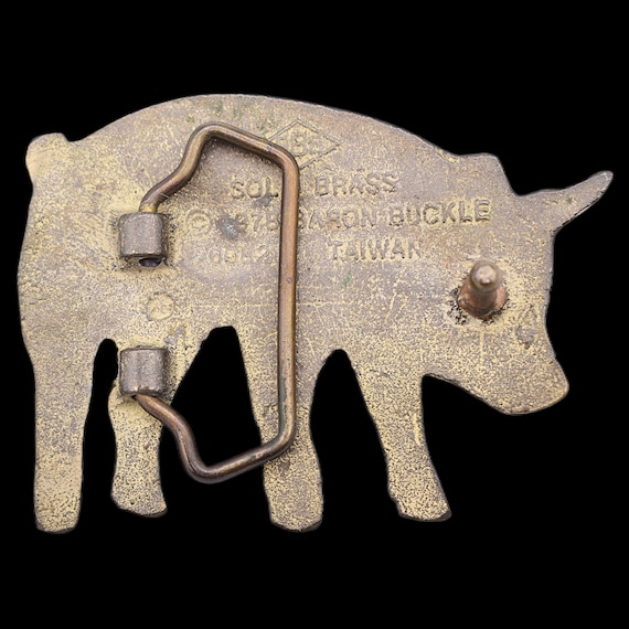 Solid Brass Pig Vintage Belt Buckle - image 2