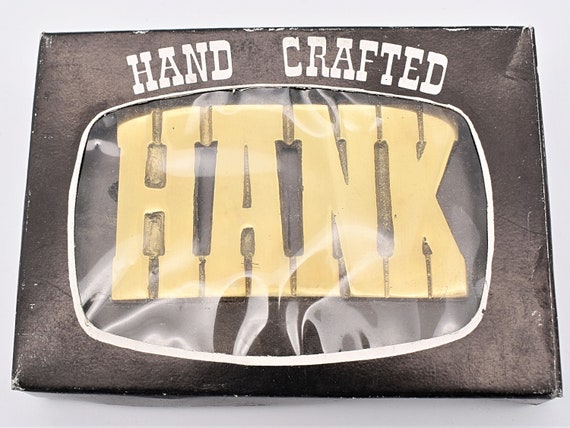 Hank Name Solid Brass Vintage Belt Buckle - image 1
