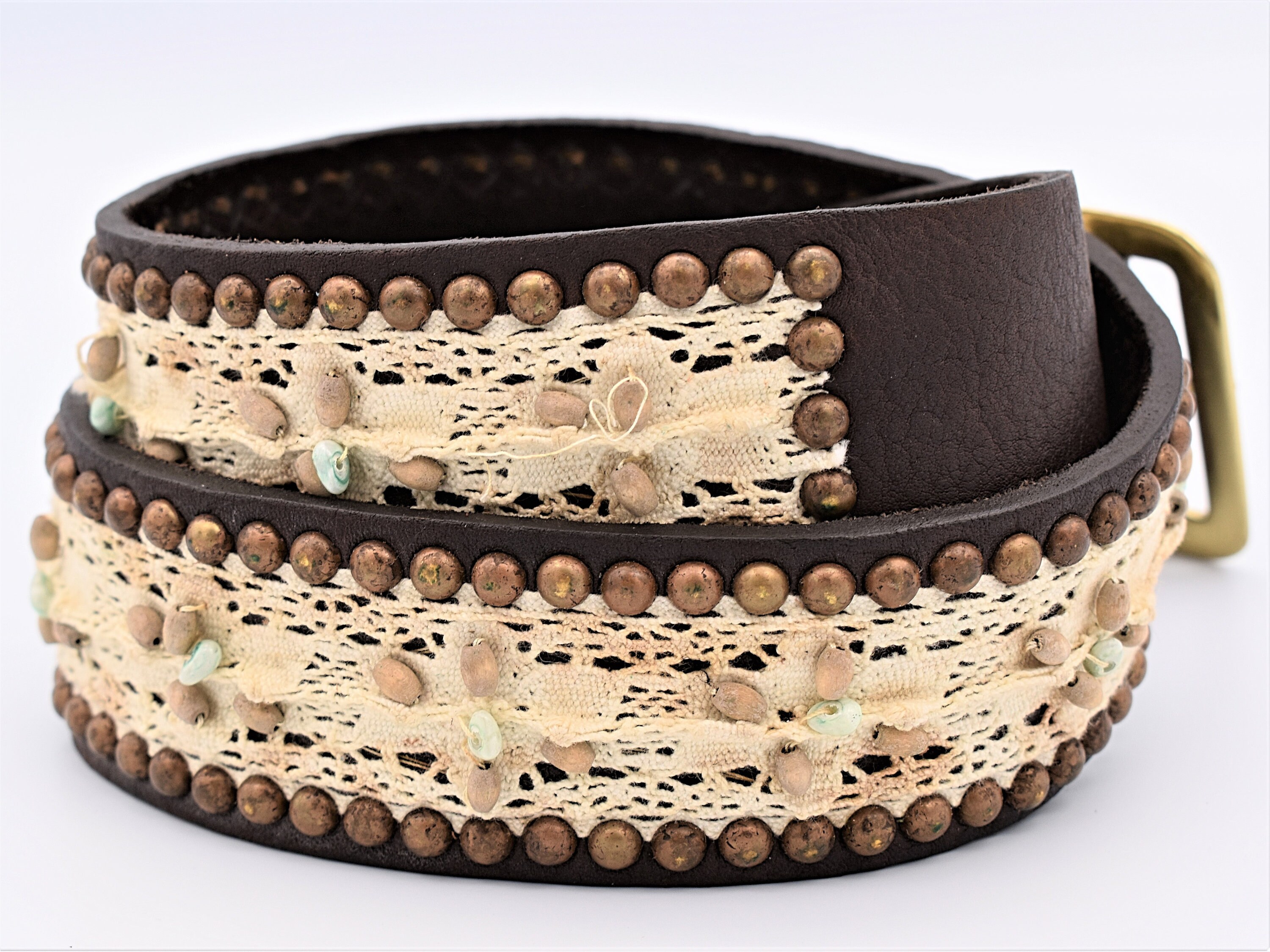 Vintage Stitched Leather Laces Belt Size 32 ~ Lace Beaded  display picture 3
