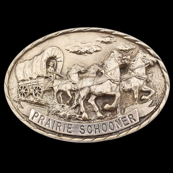 Prairie Schooner Covered Wagon Western Frontier Solid Brass Vintage Belt Buckle