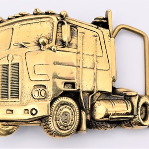 Big Rig Trucker Cabover Semi Tractor Trailer Transportation Industry Solid Brass Vintage Belt Buckle
