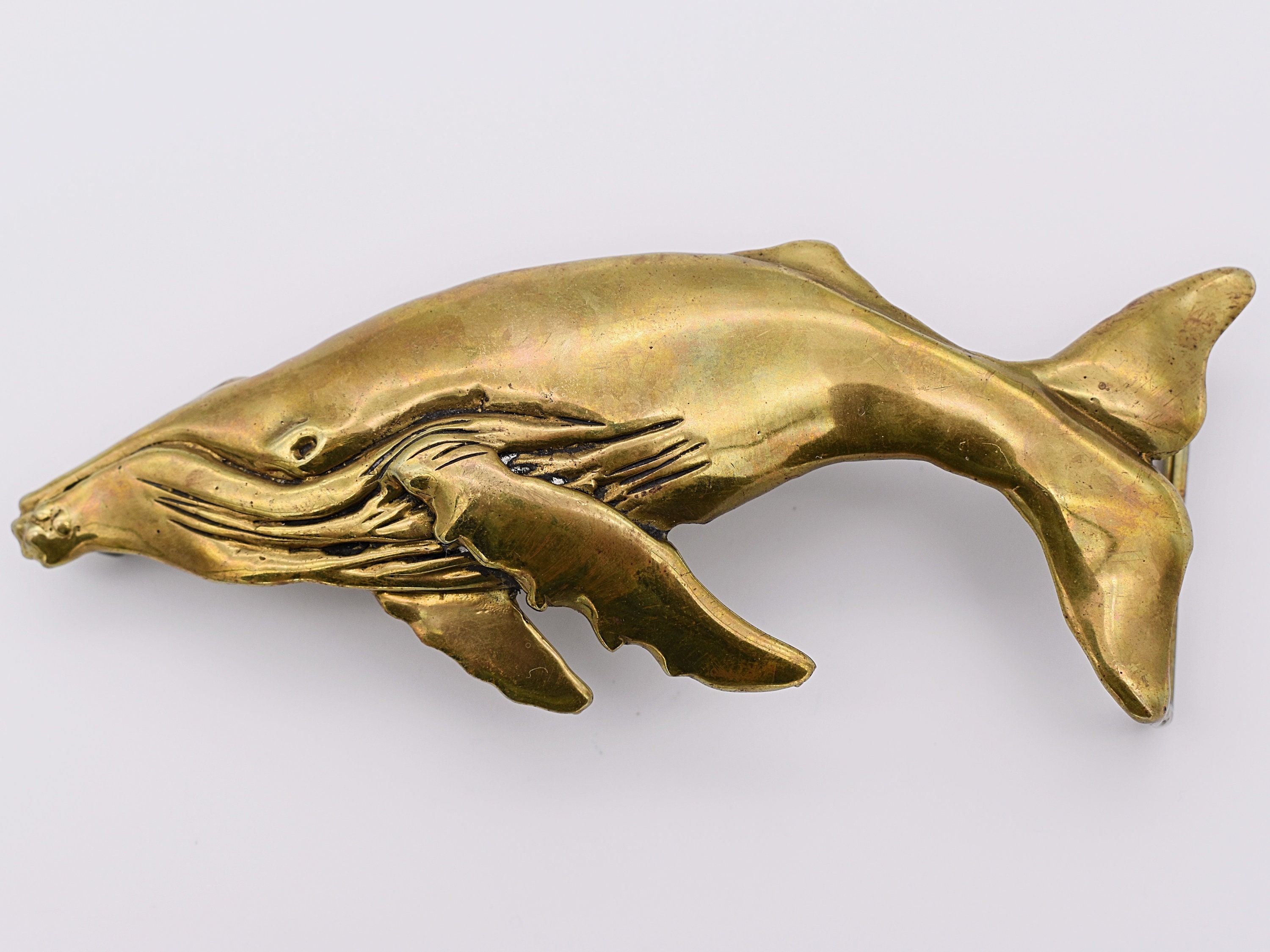 Stephen Burr Signed Brass Brutalist Floral Belt Buckle, 1970s Brass, 1\
