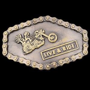 Live & Ride Chopper Motorcycle Biker 1970s Vintage Belt Buckle
