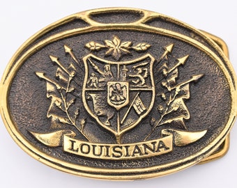 Louisiana Coat of Arms Solid Brass Vintage Belt Buckle