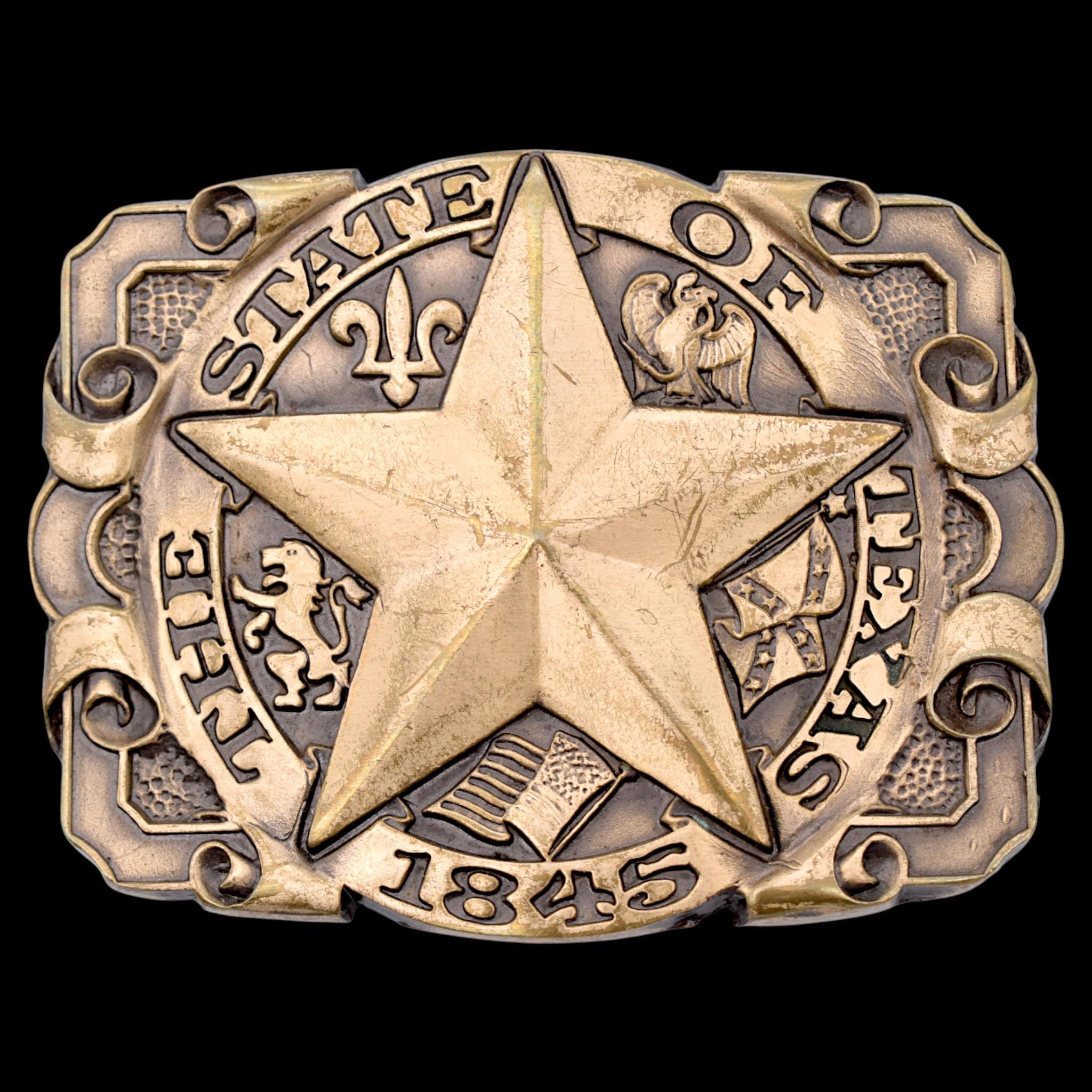 Great State of Texas Solid Brass Vintage Belt Buckle-Award Design Medals VINTAGE TEXAS BELT BUCKLE AWARD DESIGN MEDALS 24K GP - NEW  main image 4