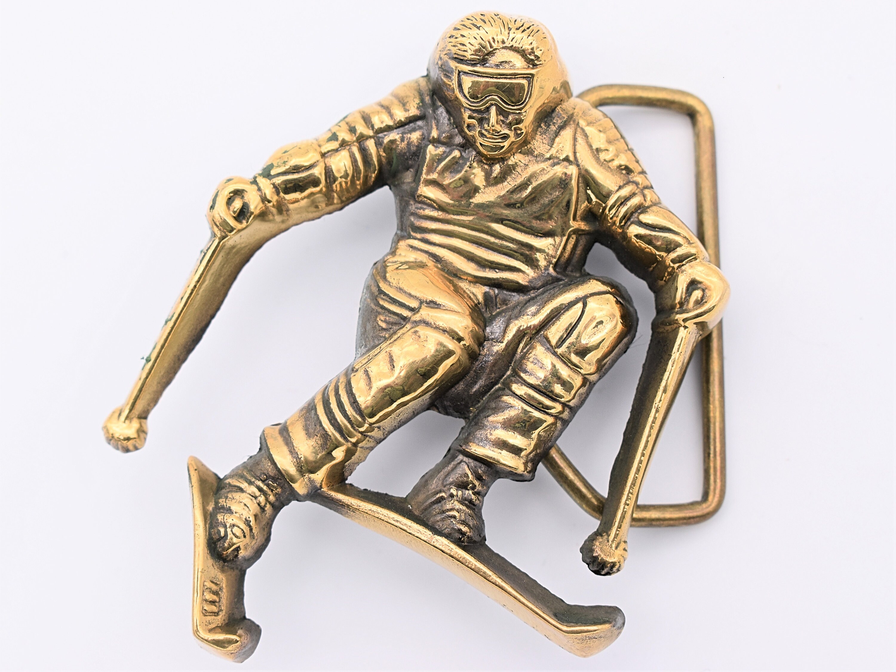 Solid Brass Downhill Skier 70s/80s Vintage Belt Buckle - Etsy display picture 1