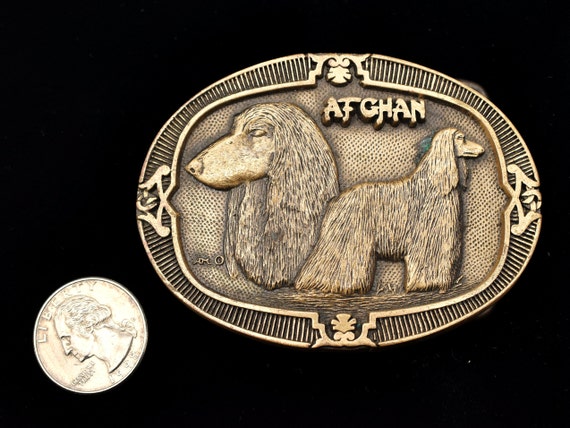 Afghan Dog Solid Brass Vintage Belt Buckle - image 3