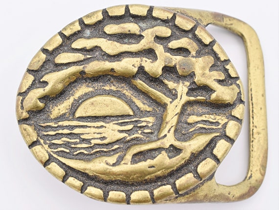 Solid Brass Windswept Tree Ocean Sea Landscape So… - image 1