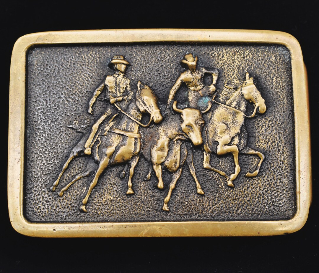 Cowboy Horse Rider Calf Roping Solid Brass Vintage Belt Buckle - BTS ...