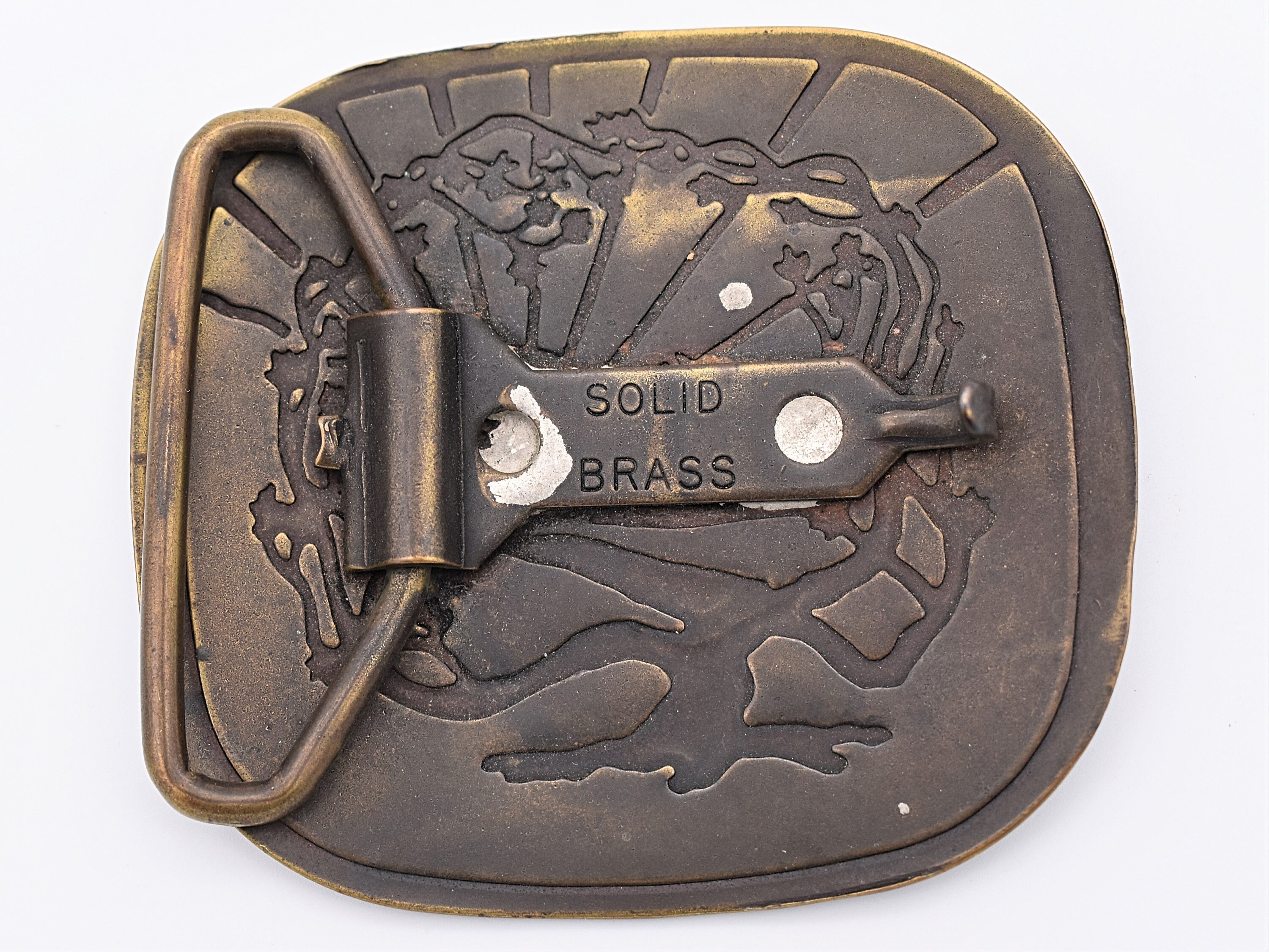 Vintage 70\'s Belt Buckle Solid Brass Tree of Life Sunrise Boho Hippie Art 1970s Tree of Life Pyramid Sun Rays Hippie Solid Brass  main image 2