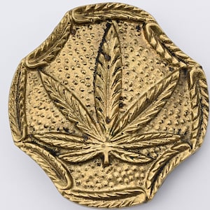 Solid Brass Marijuana Pot Leaf 1980s Vintage Belt Buckle