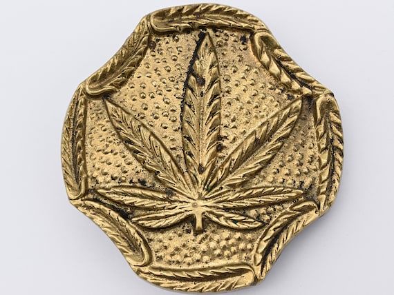 Solid Brass Marijuana Pot Leaf 1980s Vintage Belt… - image 1
