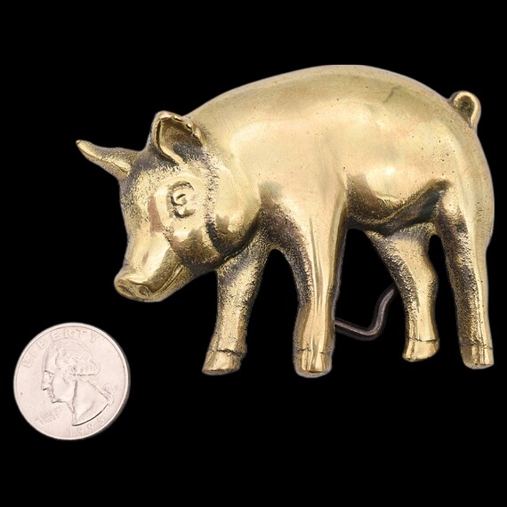 Solid Brass Pig Vintage Belt Buckle - image 3