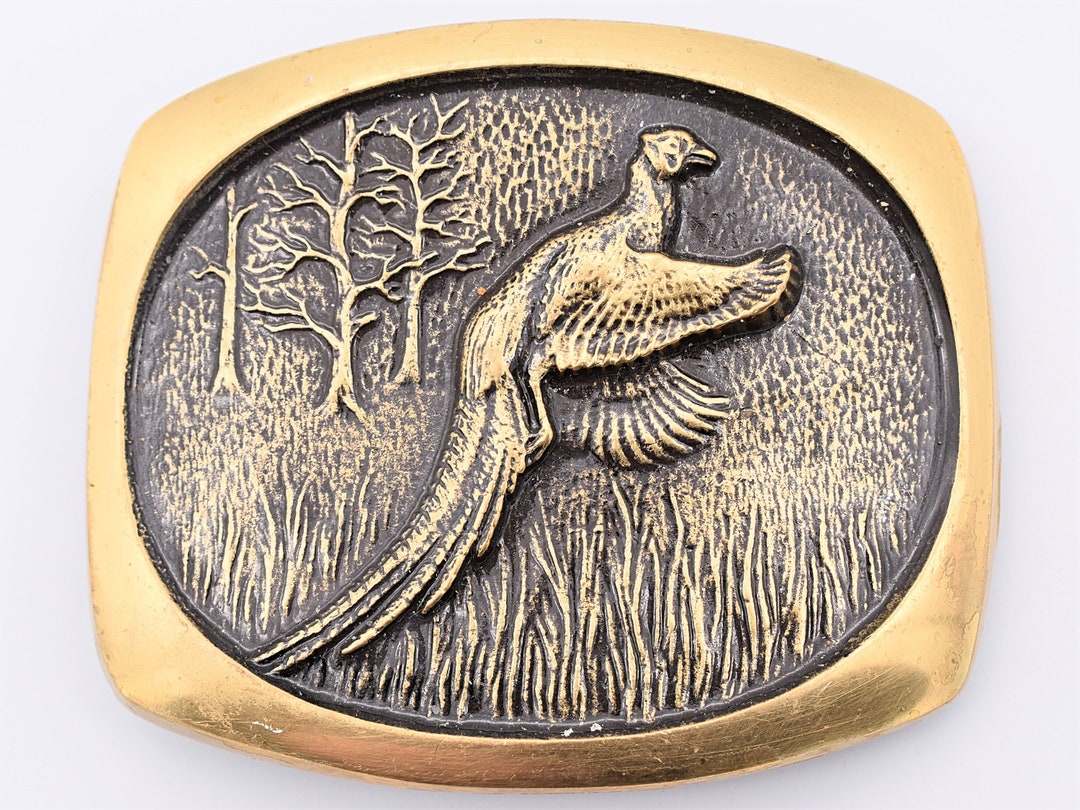 Solid Bronze Quail SL Knight 1980s BTS Vintage Belt Buckle W  display picture 1