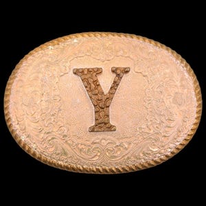 Letter Y Western Paisley Vintage Belt Buckle - Crumrine Made in USA