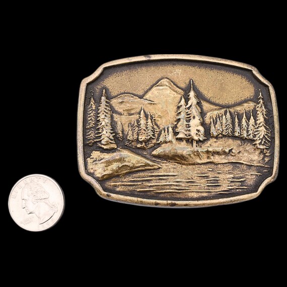 Solid Brass Mountain Lake Woods Forest 1970s Vint… - image 3