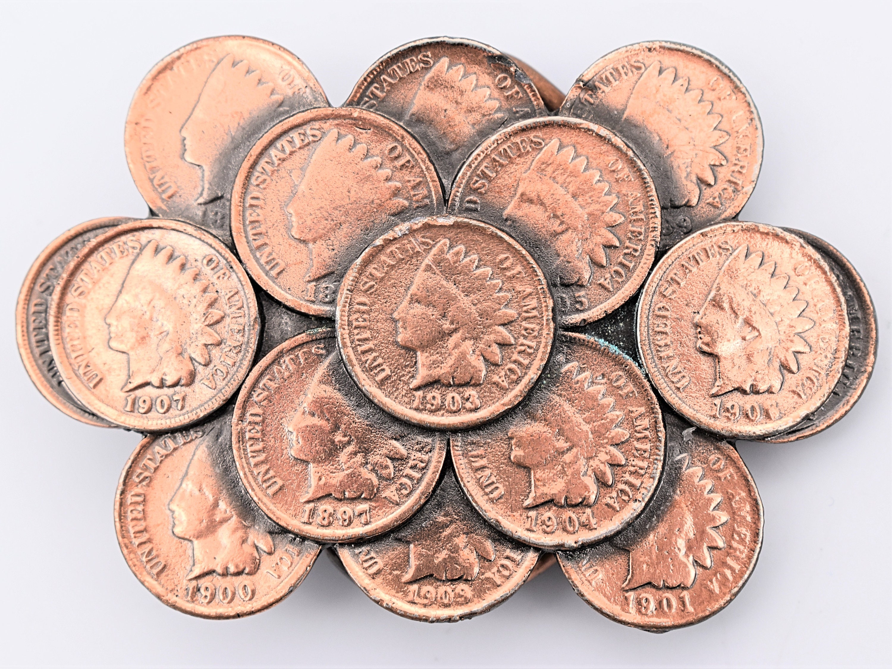 Vintage Copper Toned 1902 Indian Head Coin Belt Buckle Lot 2pc Western Accessory ANTIQUE INDIAN HEAD Copper Penny Belt Buckle Collectible  main image 3