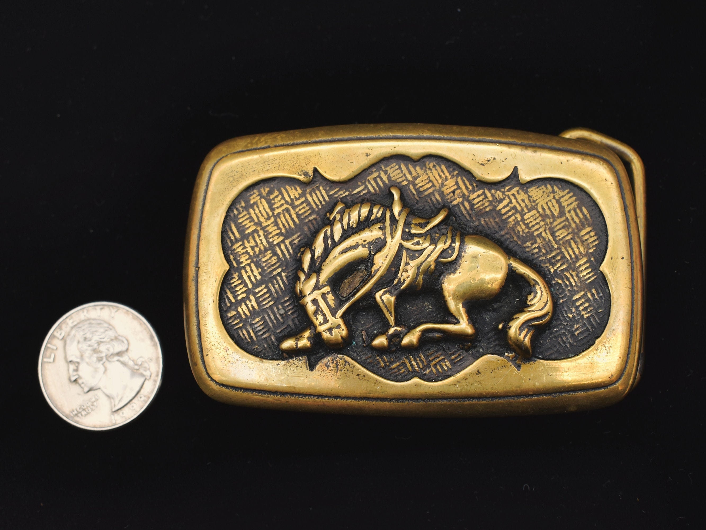 Vintage Solid Brass Western Belt Buckle with Dancing Figures Vintage Award Design Medals Solid Brass Square Dancing Belt  main image 3