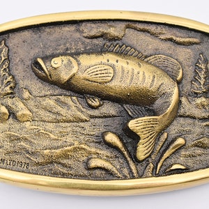 Jumping Walleye Fishing Fisherman Solid Brass 70s Vintage Belt