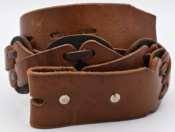 Genuine Leather Belt Size 30-32 ~ Leather Laces Stitching  display picture 3