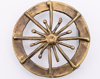 Solid Brass Star Sign Pinwheel Wheel Compass Rose Abstract Vintage Belt Buckle