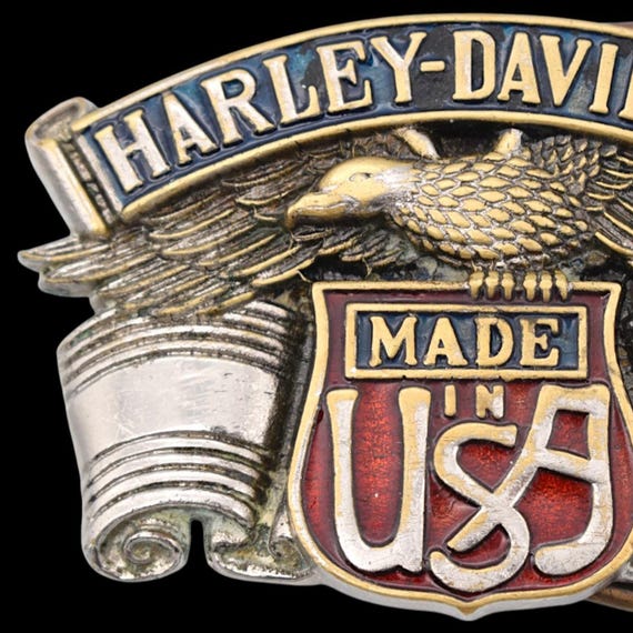 Distressed Solid Brass Harley Davidson Motorcycles USA Eagle Vintage Belt Buckle | Made Under Official Licensing Agreement by Baron [1983] View 2