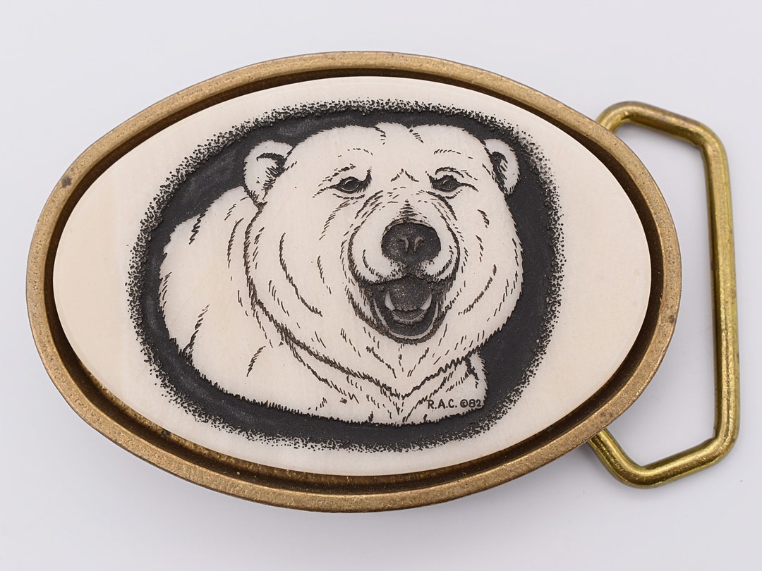 Solid Brass Polar Bear Faux Marble Vintage Belt Buckle - Etsy display picture 1
