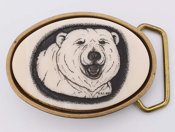Solid Brass Polar Bear Faux Marble Vintage Belt B… - image 1