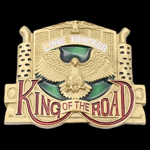King of the Road Trucker Grill Smokestack Semi Tractor Trailer Solid Brass Vintage Belt Buckle