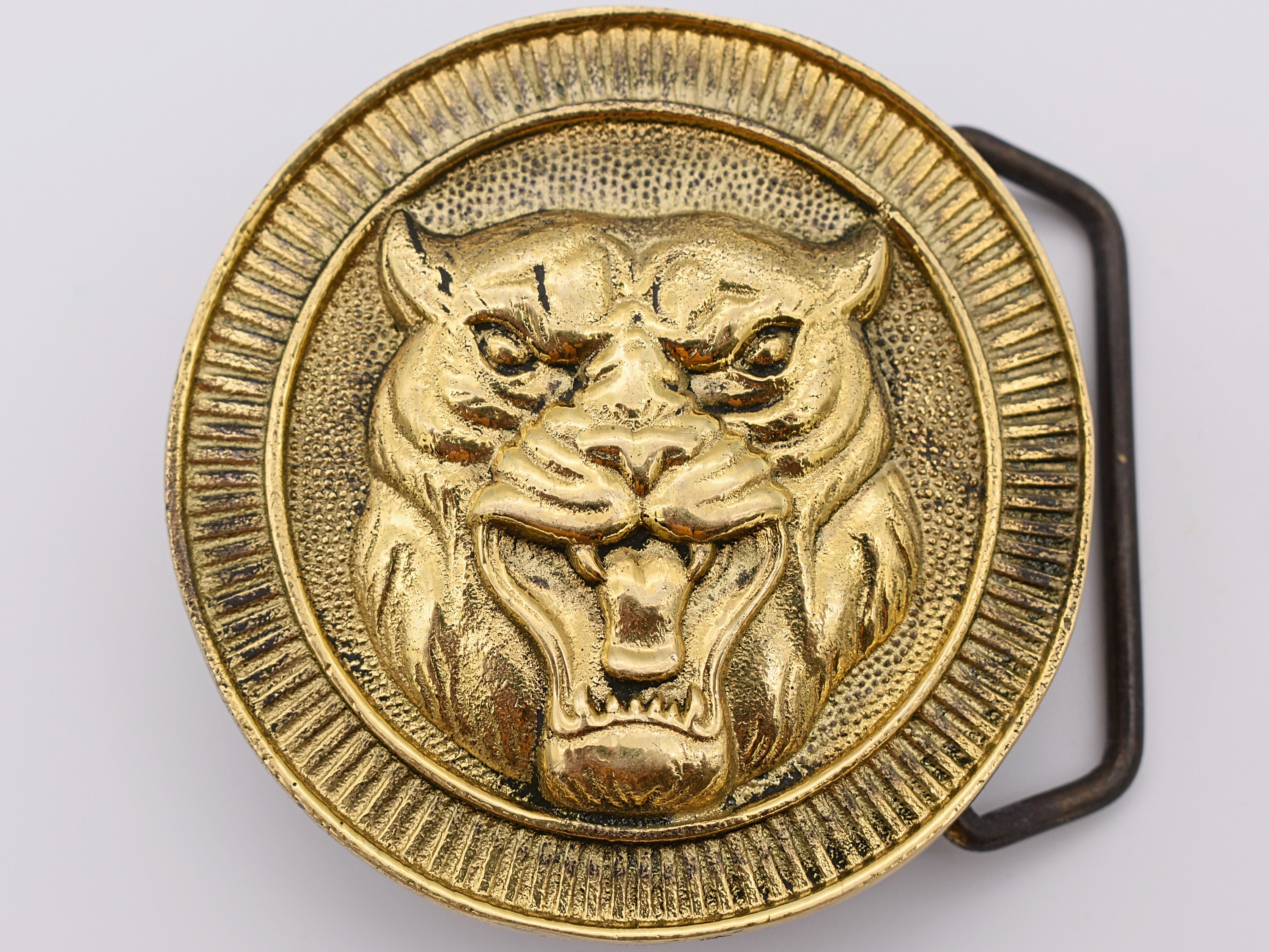Solid Brass Snarling Tiger 1970s Vintage Belt Buckle Etsy