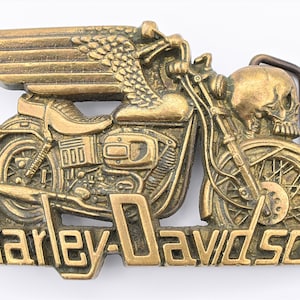 Harley Davidson Skull Headlight Biker Wings Solid Brass Vintage Belt Buckle