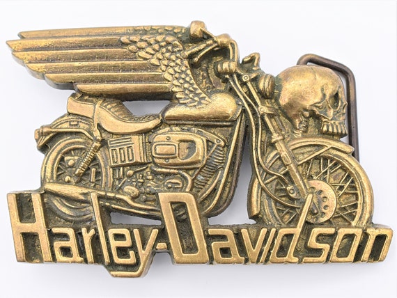 Harley Davidson Skull Headlight Biker Wings Solid Brass Vintage Belt Buckle