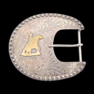 Sterling Overlay Western Horseback Rider Rodeo Trophy-Style Kathy&#39;s Vintage Belt Buckle