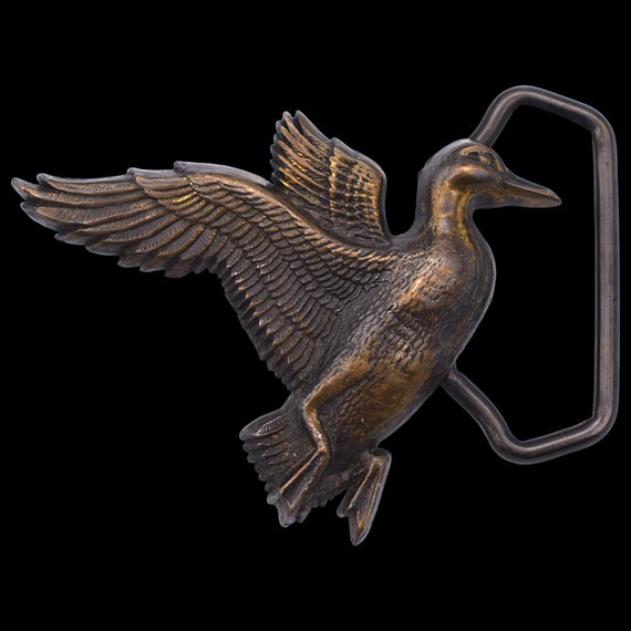 1970s Flying Mallard Duck Solid Brass Vintage Bel… - image 1