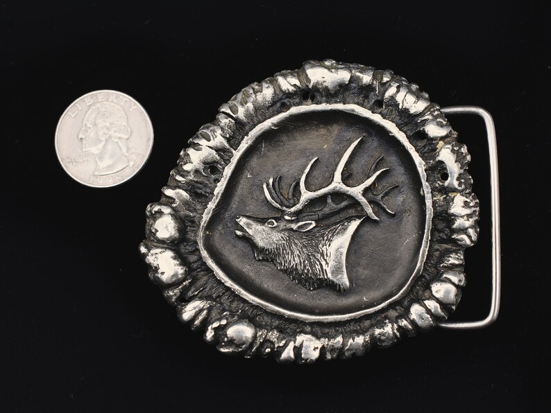 Elk Antler Crown Burr Casting Pewter Vintage Belt Buckle