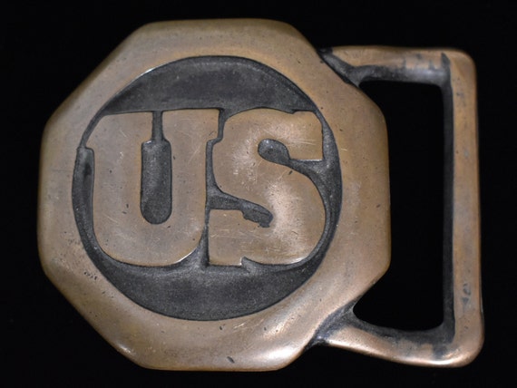 Tech Ether Guild "US" Solid Brass Vintage Belt Bu… - image 1