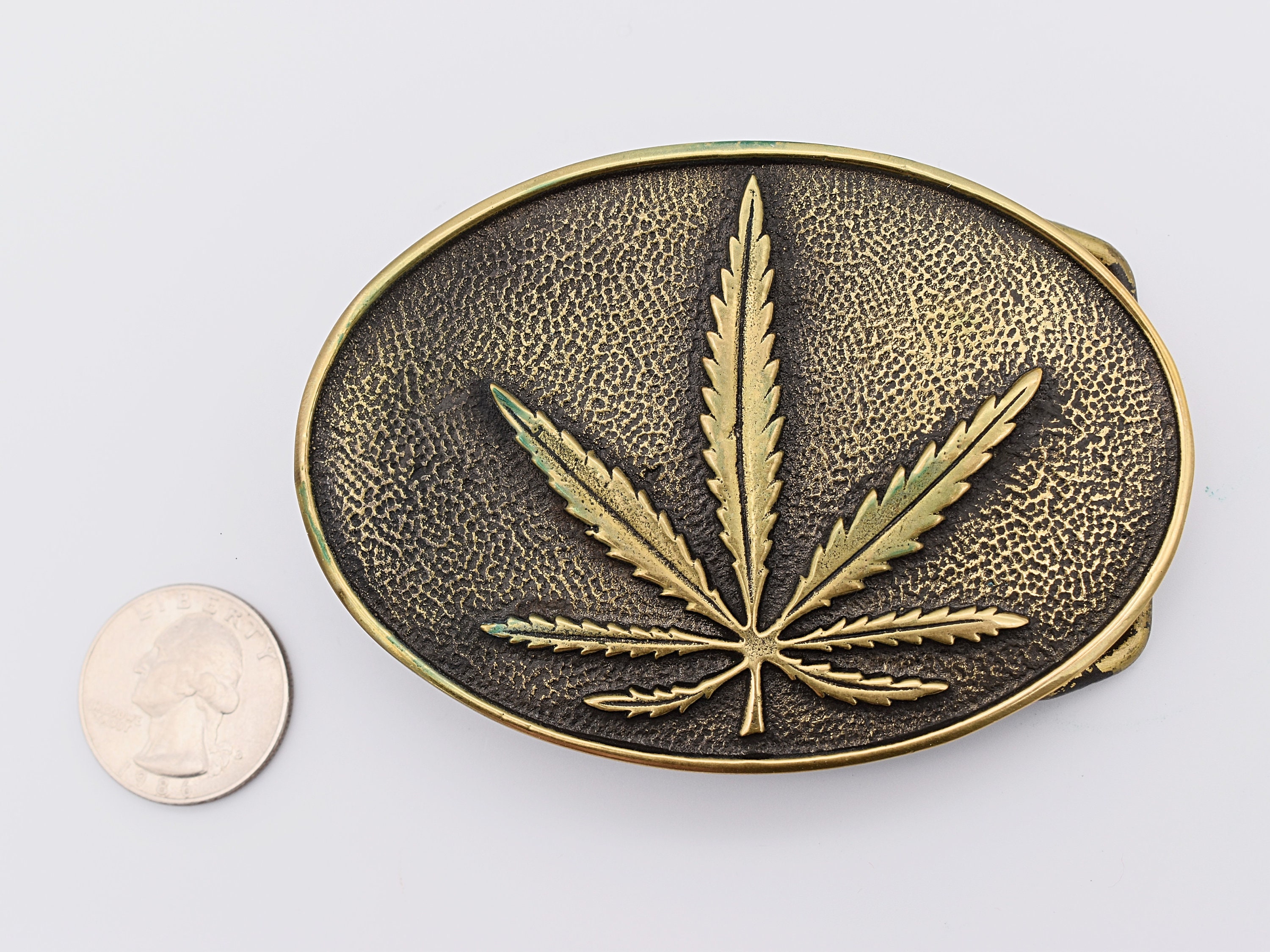 Solid Brass Rare Marijuana Pot Leaf Vintage BTS Belt Buckle  display picture 3