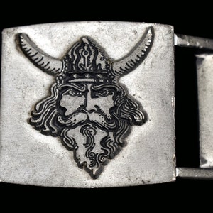 PEQUENO Viking Nórdico Guerreiro Chifre Capacete Thor Barba Estanho Laço Fixo Fivela de Cinto Vintage