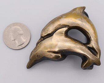 Scott Nelles Solid Brass Dolphins Porpoises 1970s Vintage 